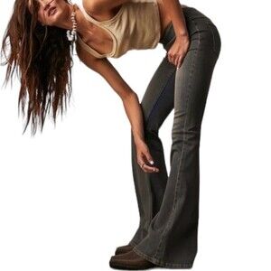 Free People Penny Pull-On Flare Jeans Washed Black We The Free Stretchy Boho